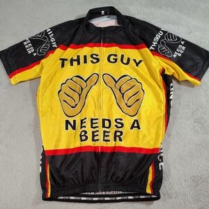 OCG This Guy Needs a Beer Cycling‎ Jersey Men XL Yellow/Black Biking Pockets